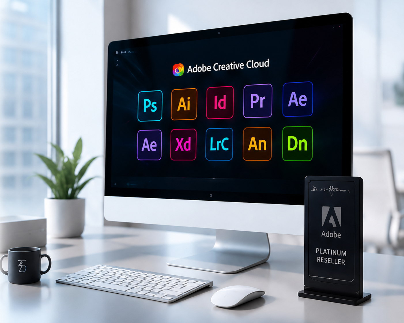 Adobe Creative Cloud apps on desktop with Platinum Reseller card